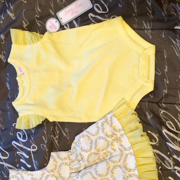 Little Lass 5 PC Multicolor Floral Dress w/Yellow Ruffle/4 Bodysuit 3/6 M - Picture 3 of 12